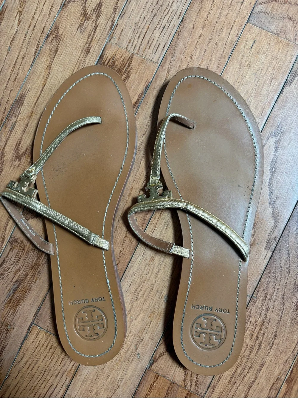 Tory Burch Metallic Gold Leather Miller Thong Sandal